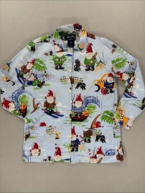 Nick & Nora Light Blue Gnome Print Button-Up pajama Shirt S